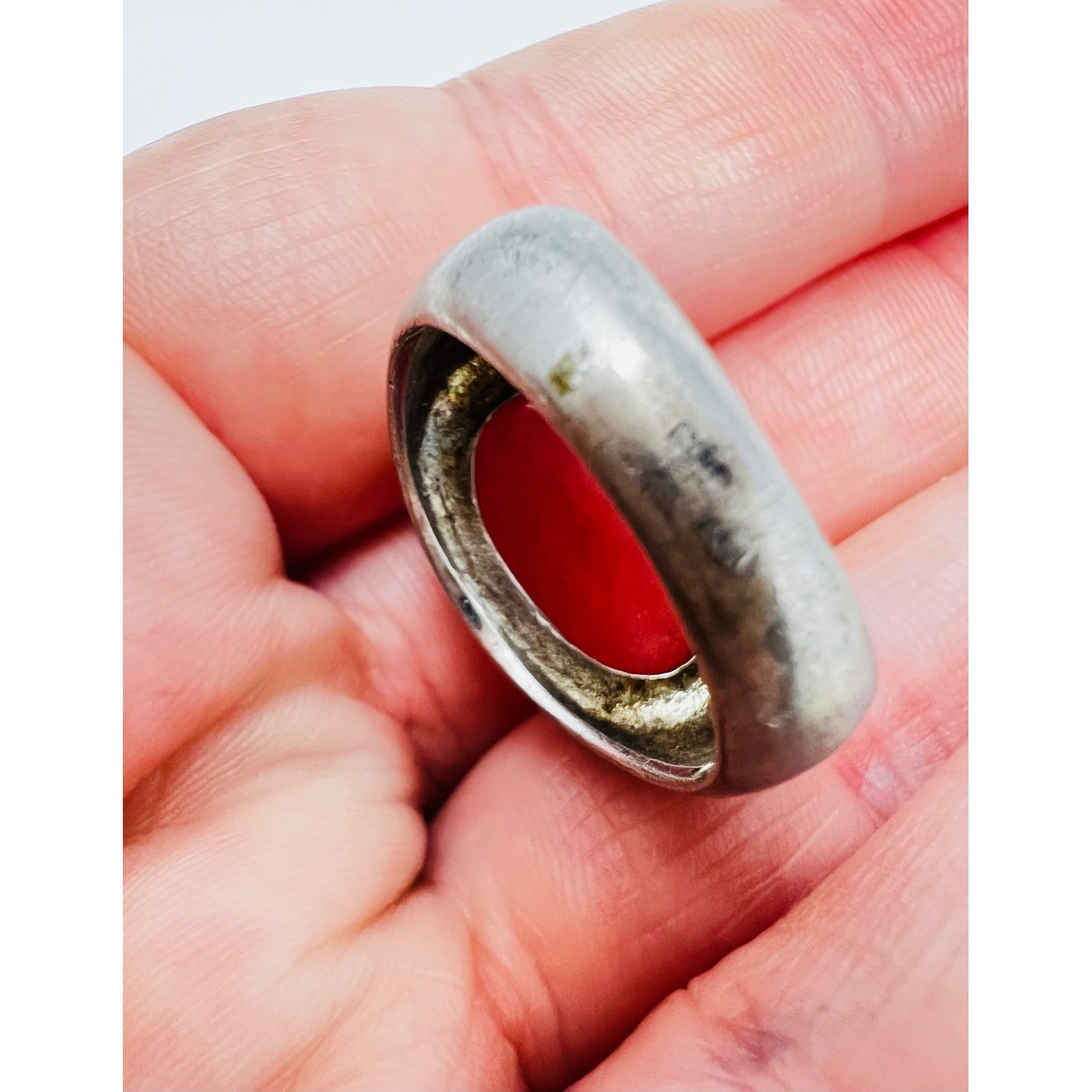 Sterling Silver Coral Colored Cabochon Crystal Halo Statement Ring Size 8