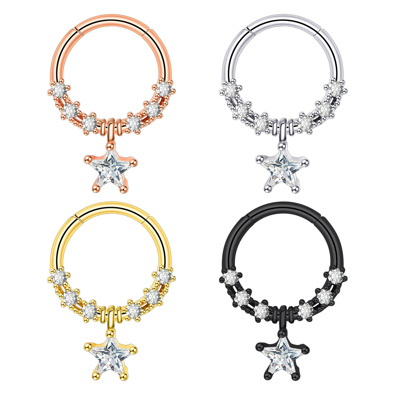 1PC Steel Hinged Septum Clicker Planet Moon Dangle Segment Nose Hoop Rings 16G