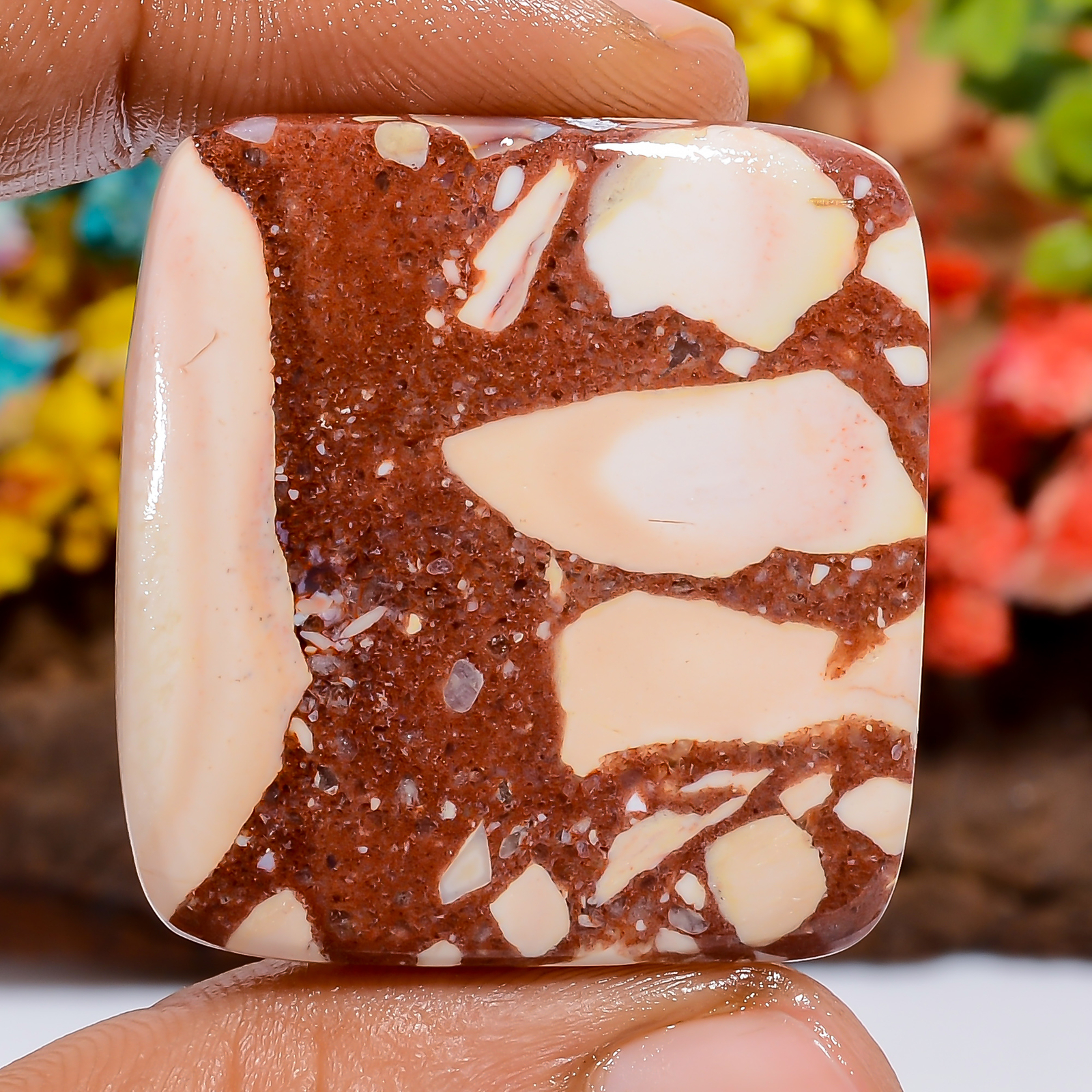 53 Ct Amazing Radiant Chert Breccia Spiritual Cabochon Loose Gemstone 32X30X5 mm
