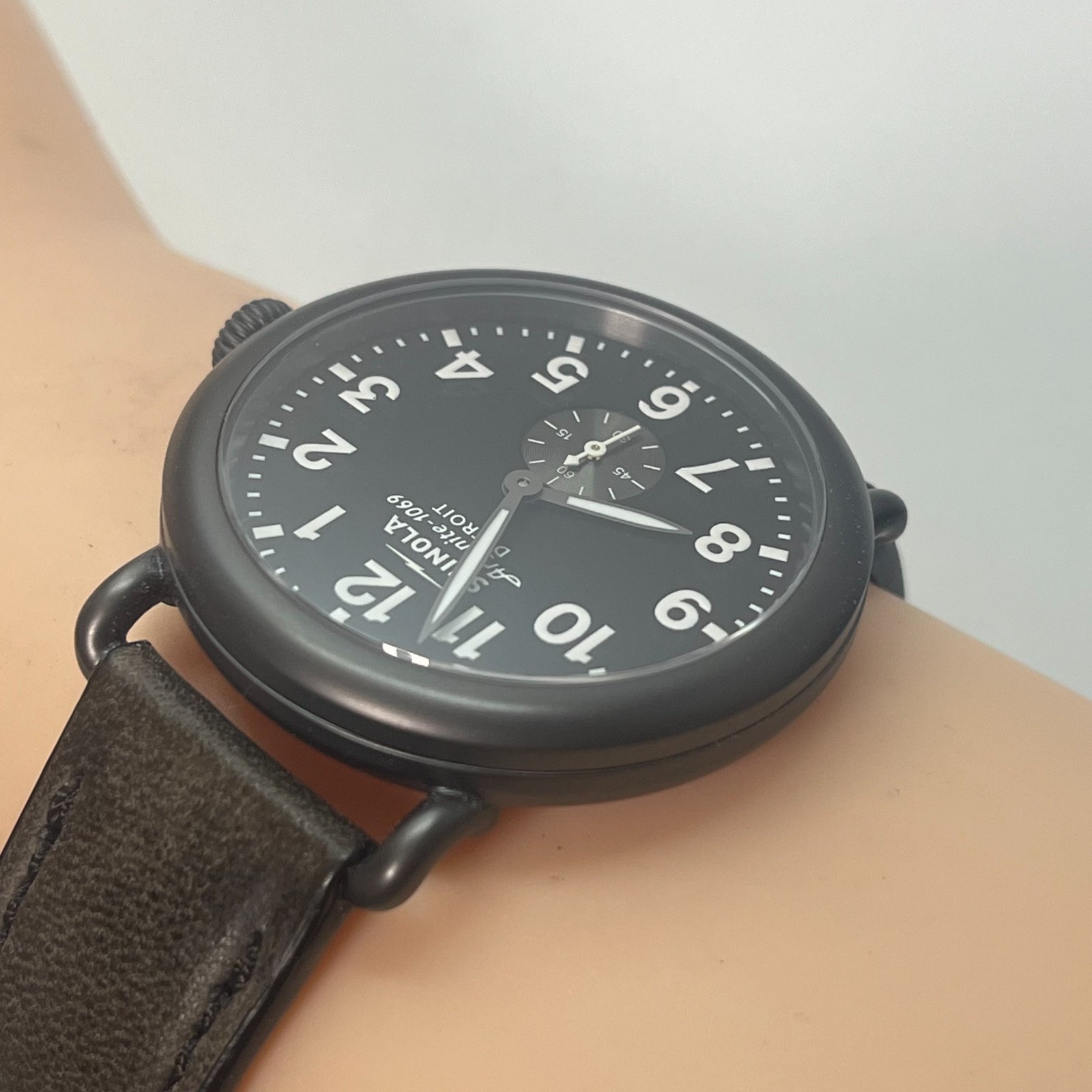 SHINOLA Argonite-1069 Black Quartz Watch USA MADE 41mm w/Box, Paper & Strap#886A