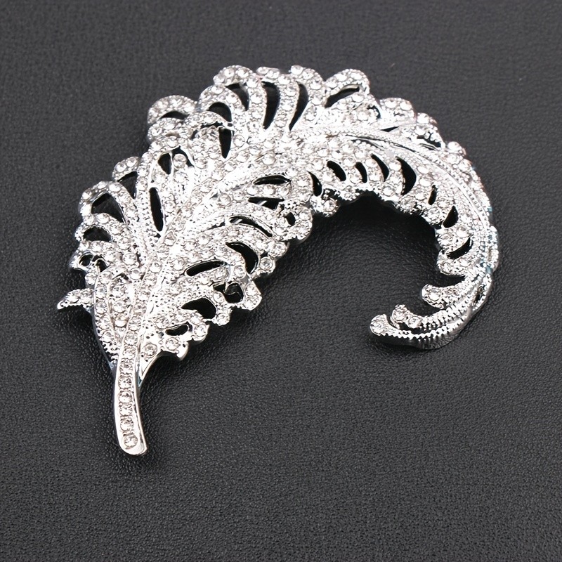 Silver Jewelry Full Rhinestone Feathers Brooches Corsages Fashion Accessories