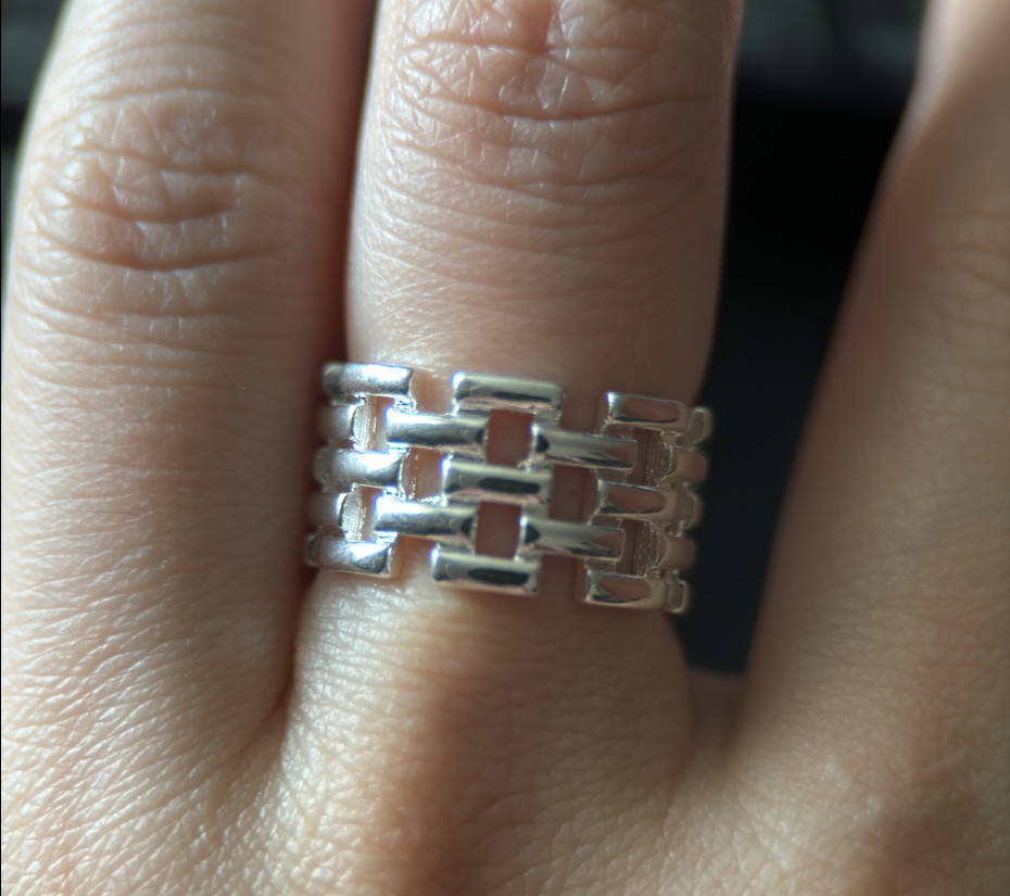 Sterling Silver Ring, 10mm Wide Band, Size 7 – Link Modern Geometric Design