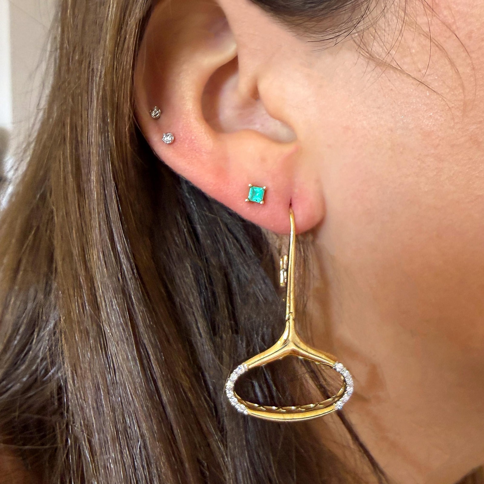 14K Gold Wide Open Oval Drop Diamond Wire Clip Earring – Made in Italy