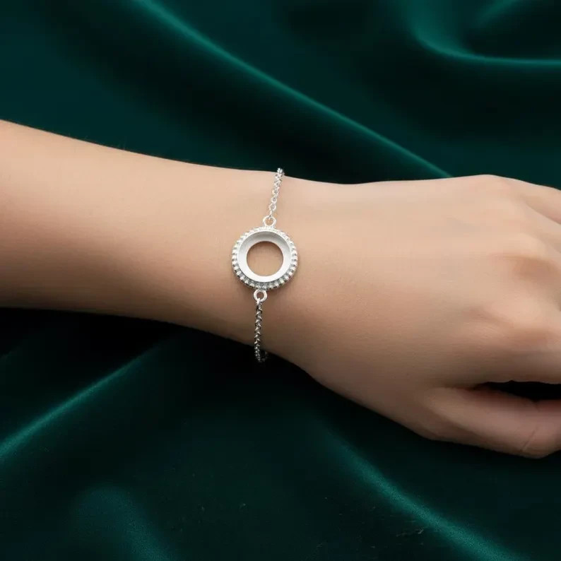 925 Sterling Silver 10mm Round Bezel Bracelet Blank DIY Resin Keepsake Handmade