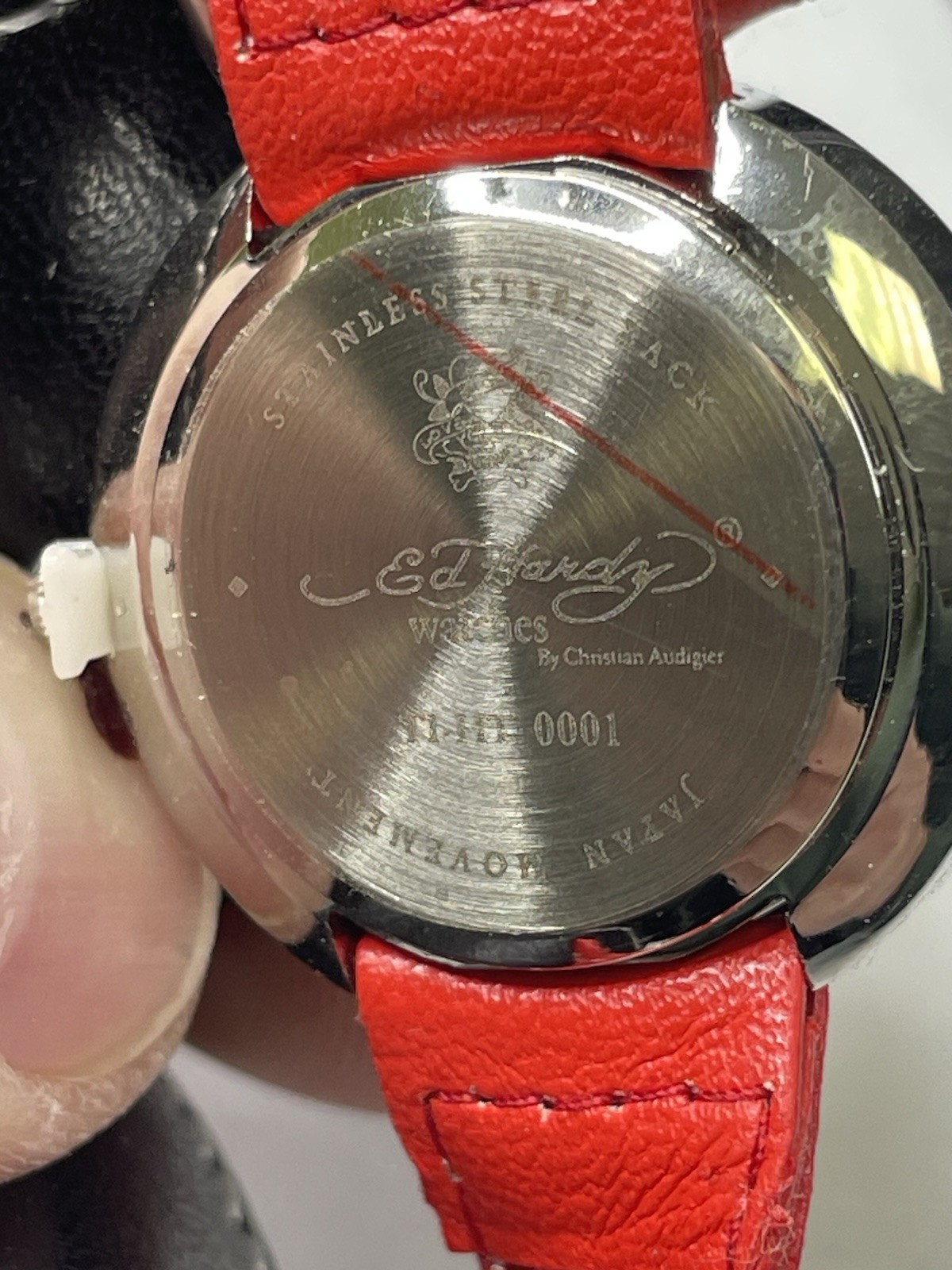 Vintage Y2K Ed Hardy Vintage Watch Leather Red Black Gladiator HT TI 0001 Tick