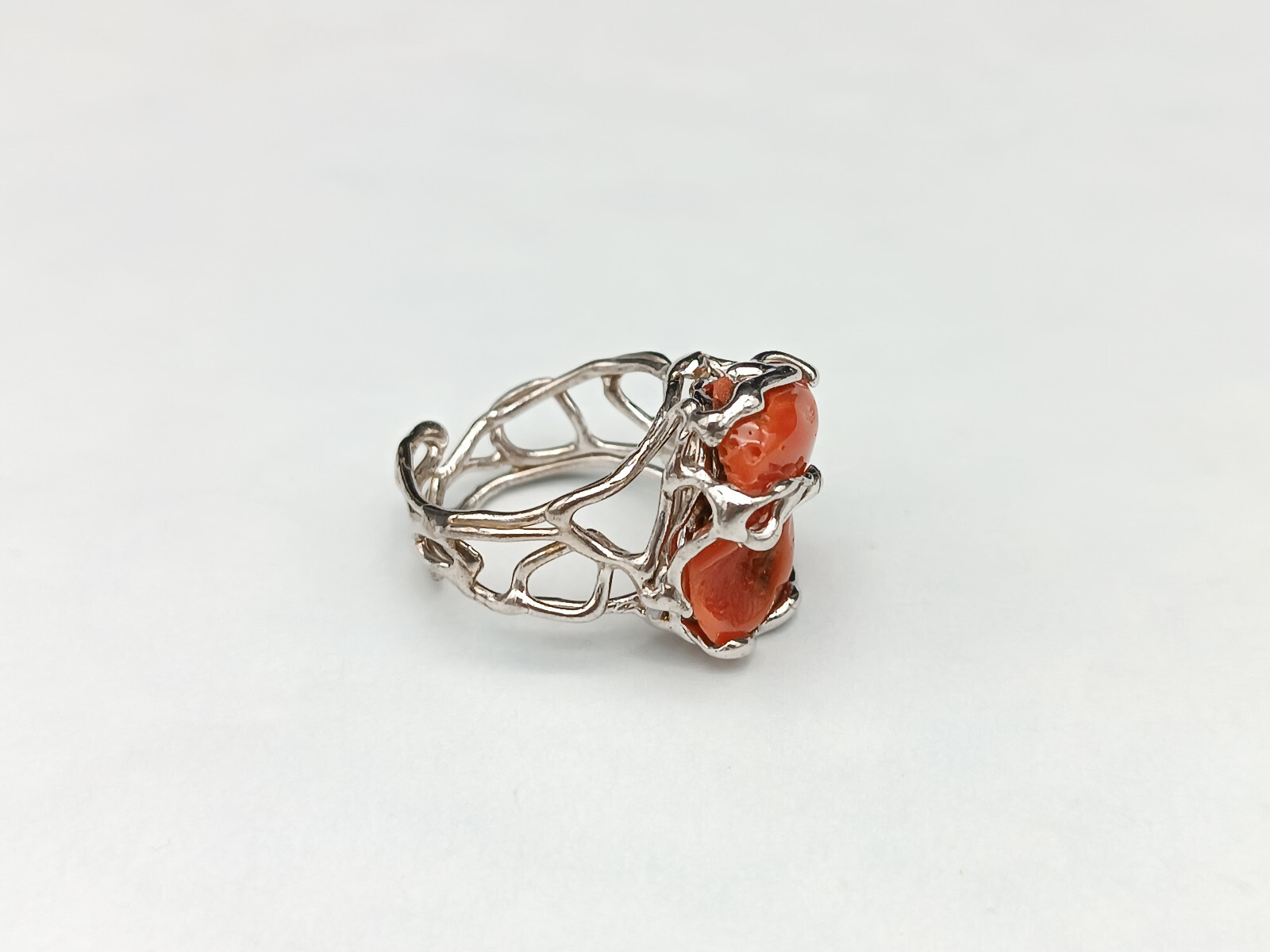 Women’s Ring Real Red Italian Red Silver White 925 Adjustable Band