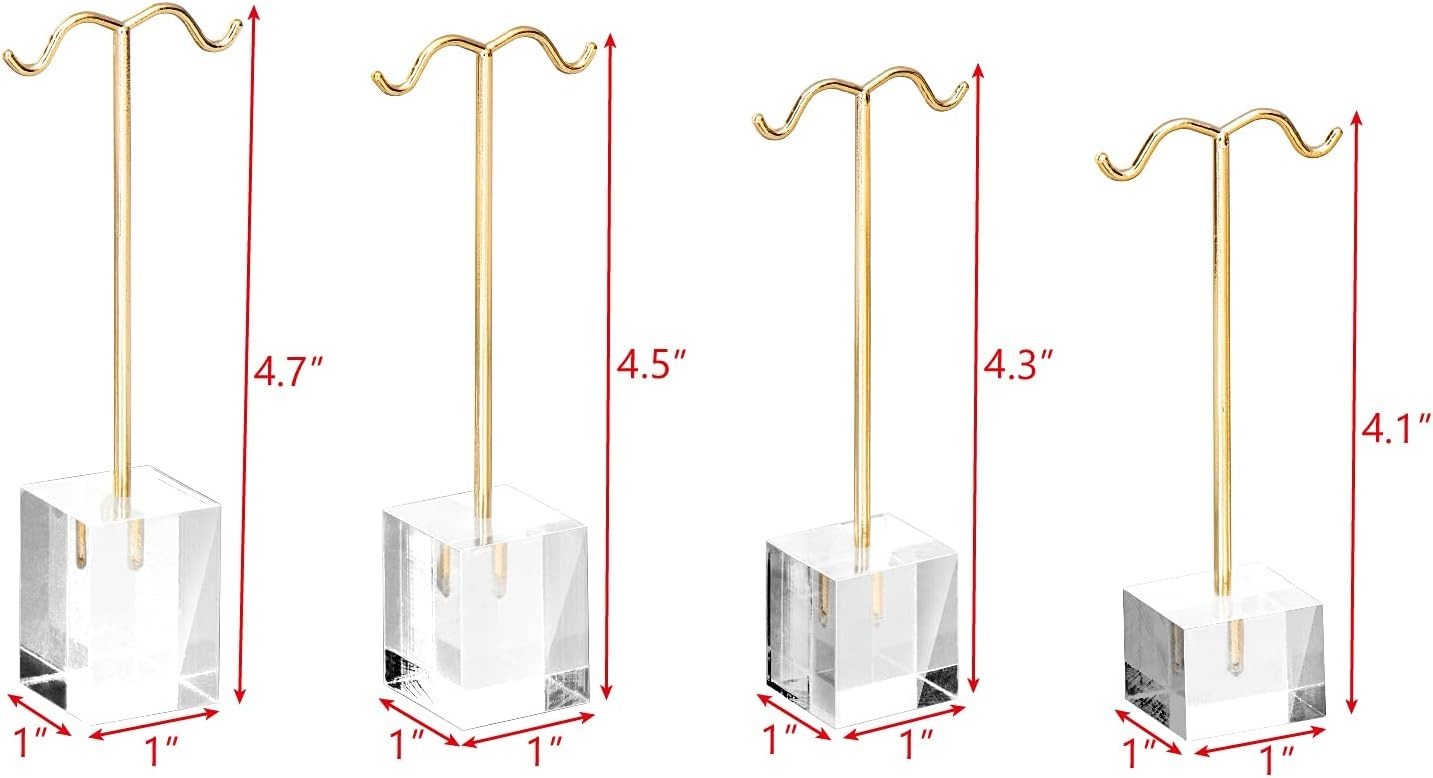 Stylish Jewelry Display: 4 Gold Acrylic Earring Stands for Countertops