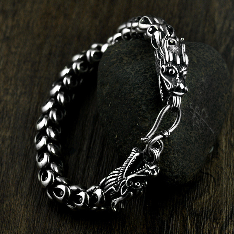 Real 925 Sterling Silver Bracelet Women Men Phoenix Link Dragon Head Bracelet