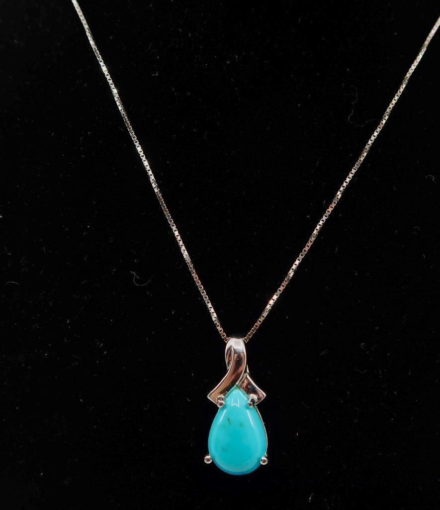 BBJ, Bangkok, Sterling Silver 925 Tear Drop Turquoise Pendant & Necklace, 18-20″