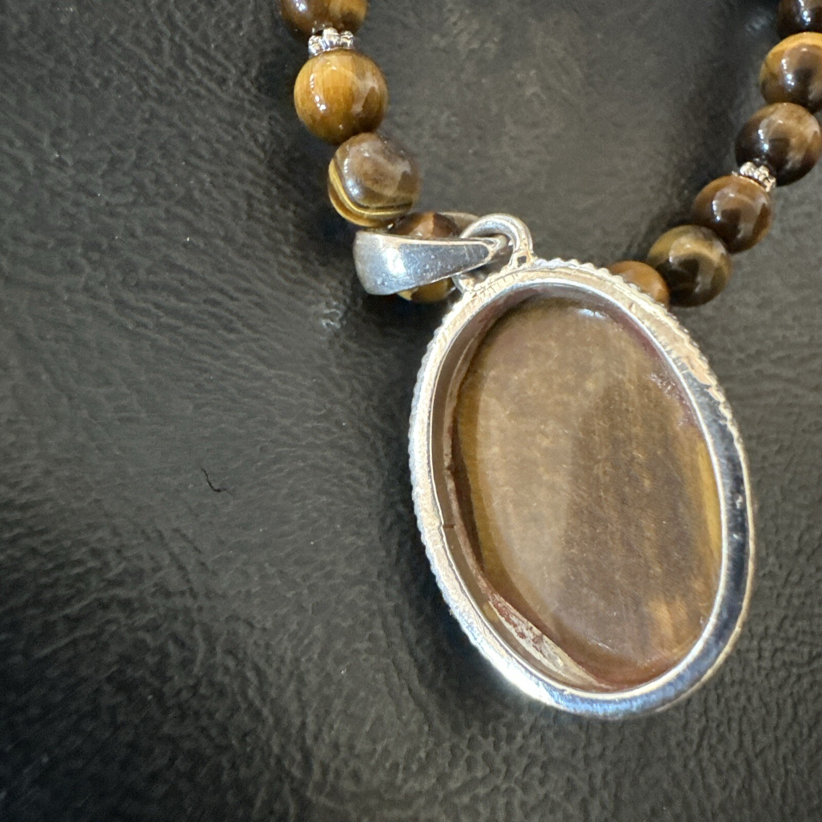 Coffee Brown Tigers Eye Sterling Silver Pendant Necklace Southwestern 18288