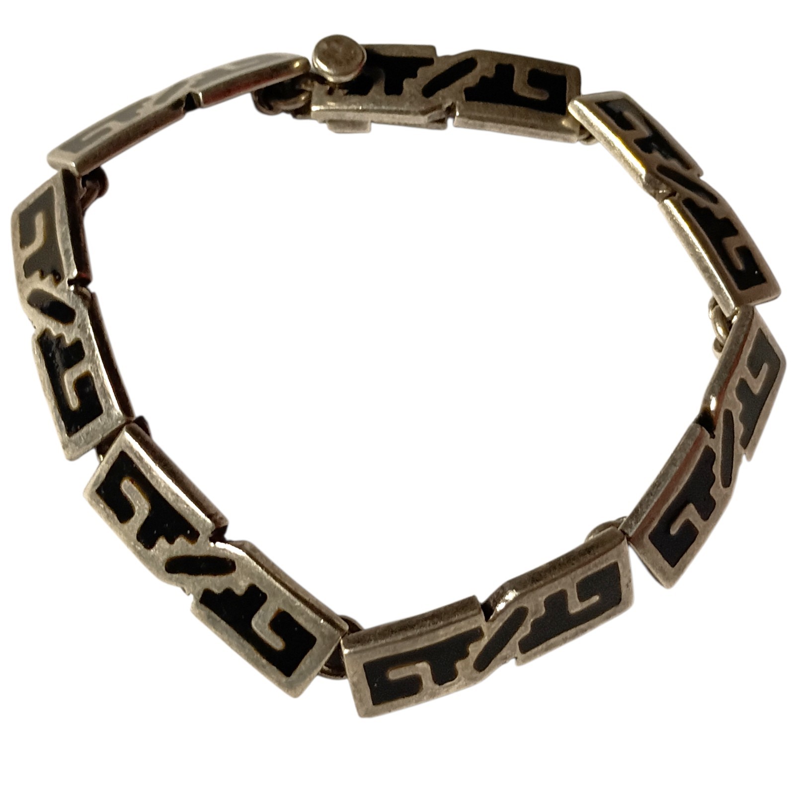 Unique Monteros Taxco Mexico Sterling Silver Black Onyx water Waves LinkBracelet