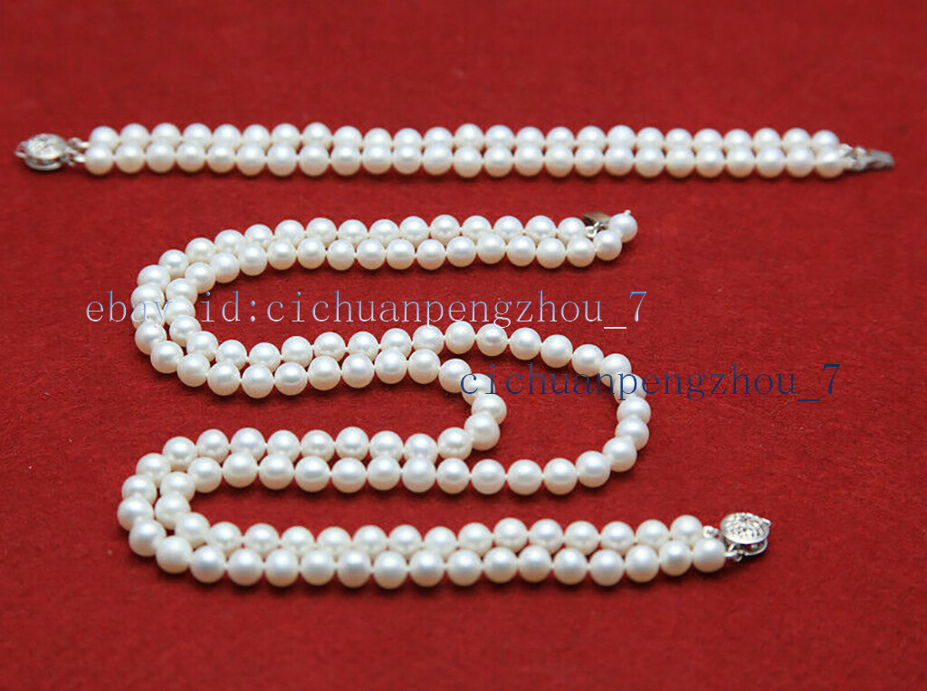 2 Rows Genuine 6-7/7-8/8-9/9-10/10-11mm White Freshwater Pearl Necklace Bracelet