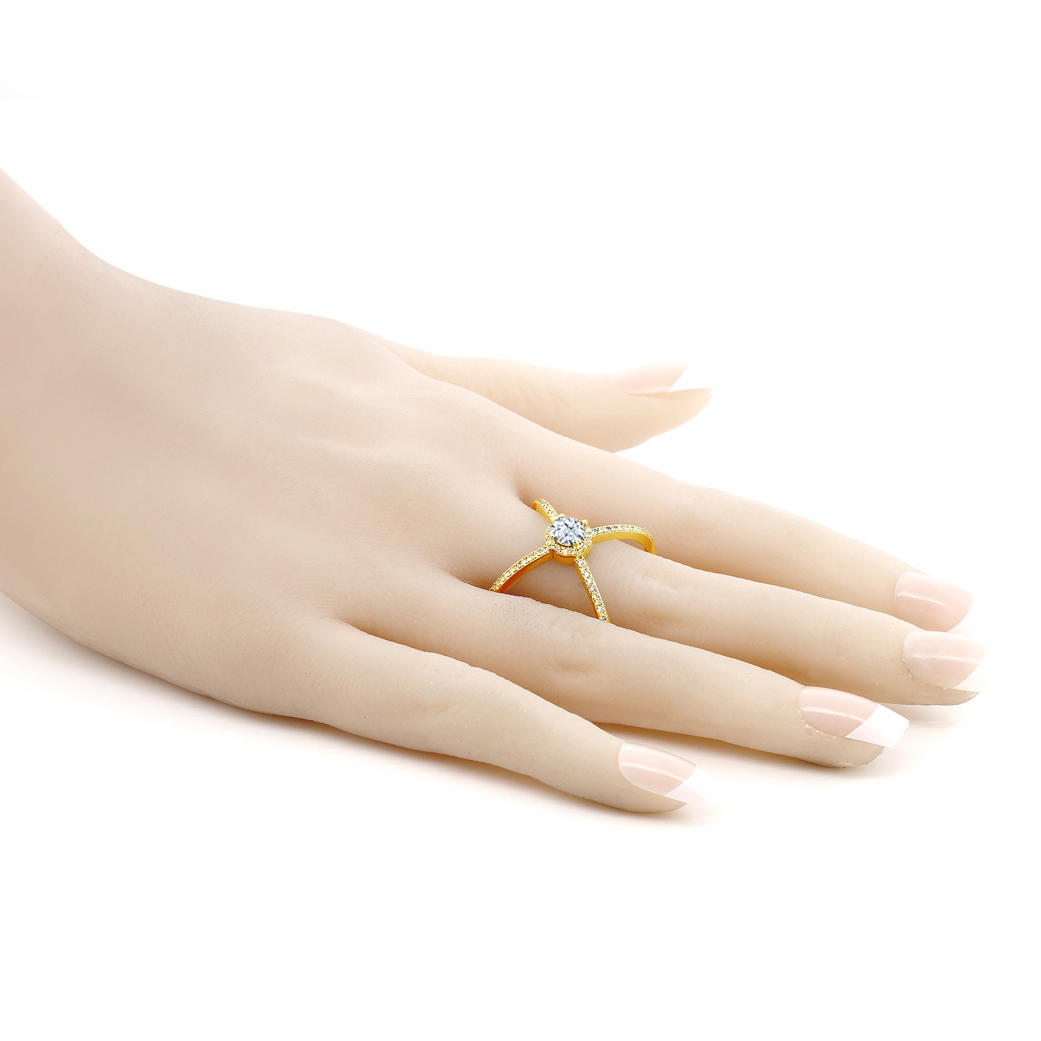 1.57 Ct Round White Zirconia 18K Yellow Gold Plated Silver Ring