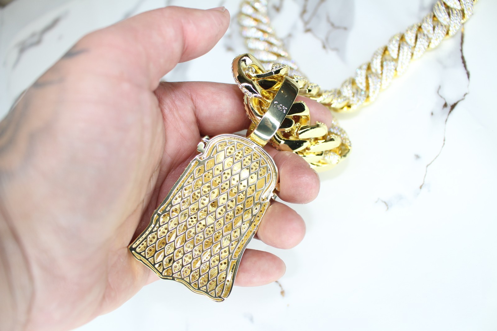 XXL JESUS Pendant gold Cuban Miami 22mm 144ctw Lab Sim Diamond Chain 14k STAMPED