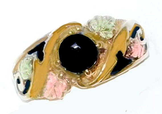 Black Hills Gold 10k Onyx Wide Band Leaves Ring Size 7