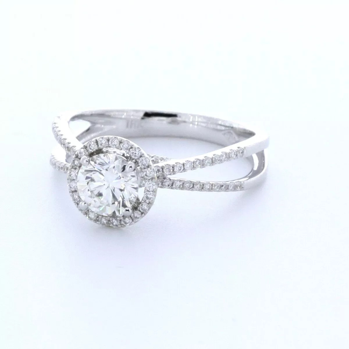 18K Gold Side Stone Engagement Ring Halo 1.18 Carat Round Natural Diamond H SI1