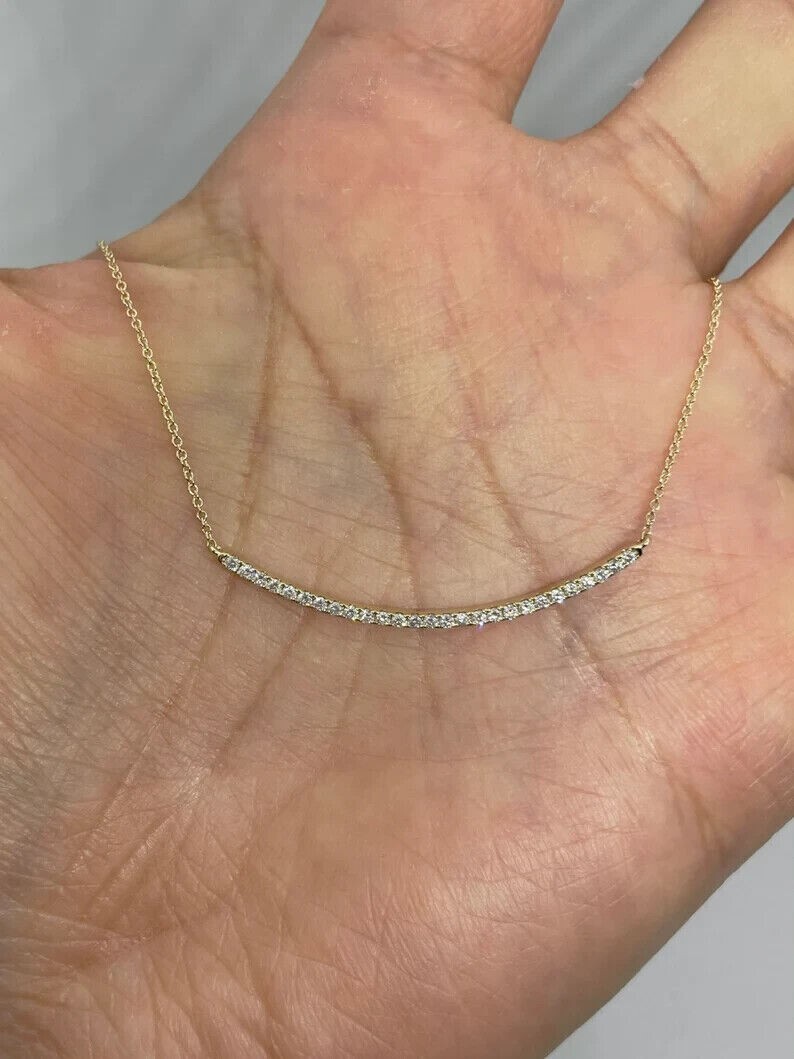 0.27 Ct Round Cut Natural Diamond Bar Curved Necklace With 18″Chain Solid Silver