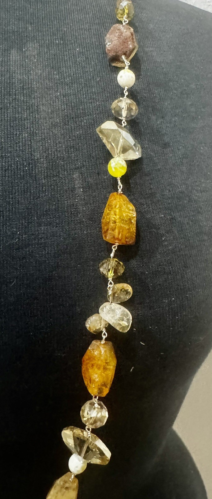 Chunky Citrine & Quartz Bead Necklace 30″ Sterling Sterling Silver 952 114g