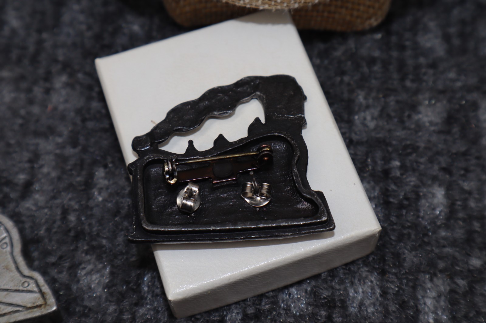 Vintage Torino Pewter Train Engine 3 in 1 Broach Earrings Necklace Trinket Box