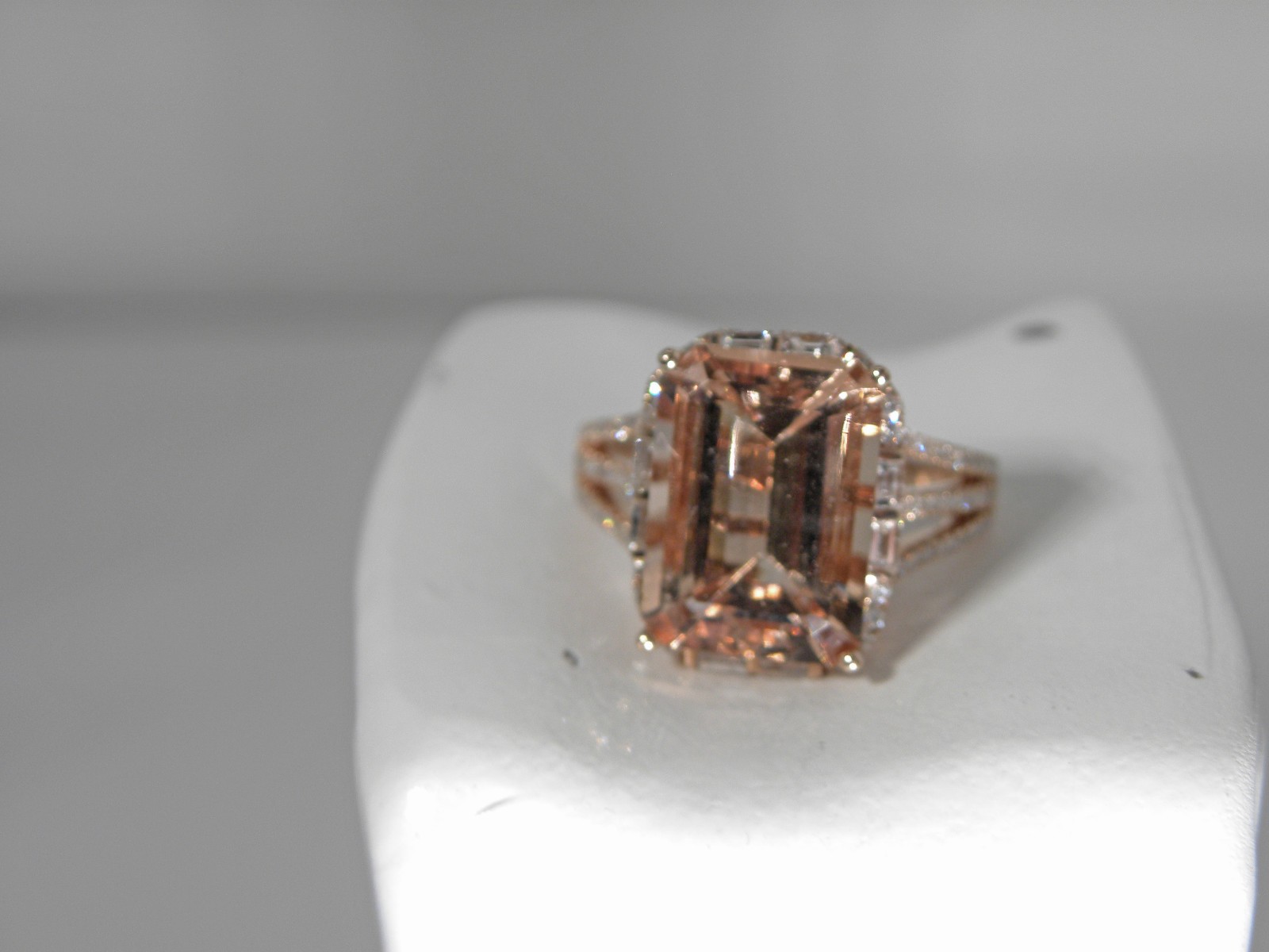 Estate 14K Rose Gold Large Kunzite & Diamond Ring