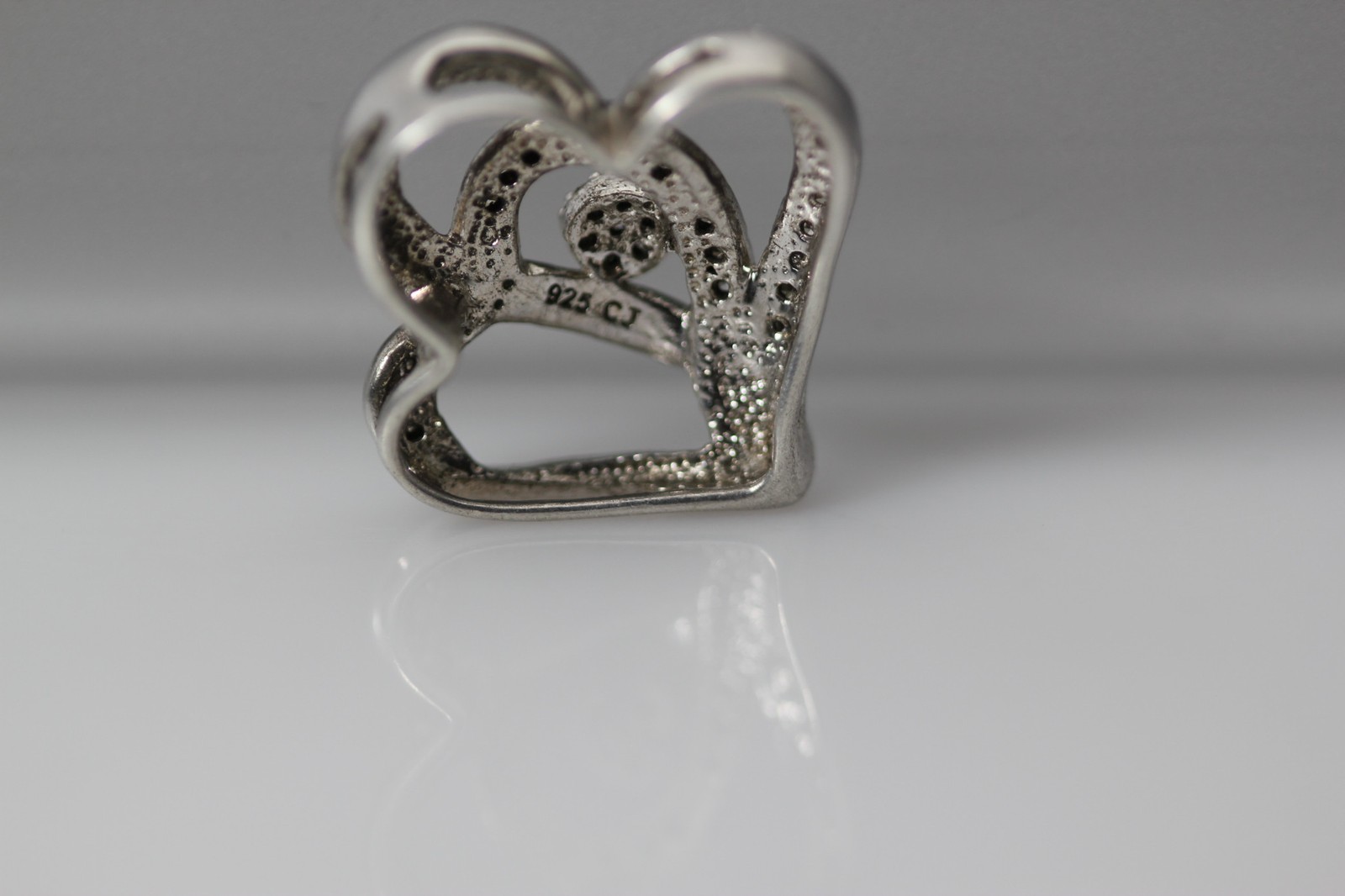 925 Sterling Silver Diamond Double Heart Pendant 3.2 Grams (PEN10252)