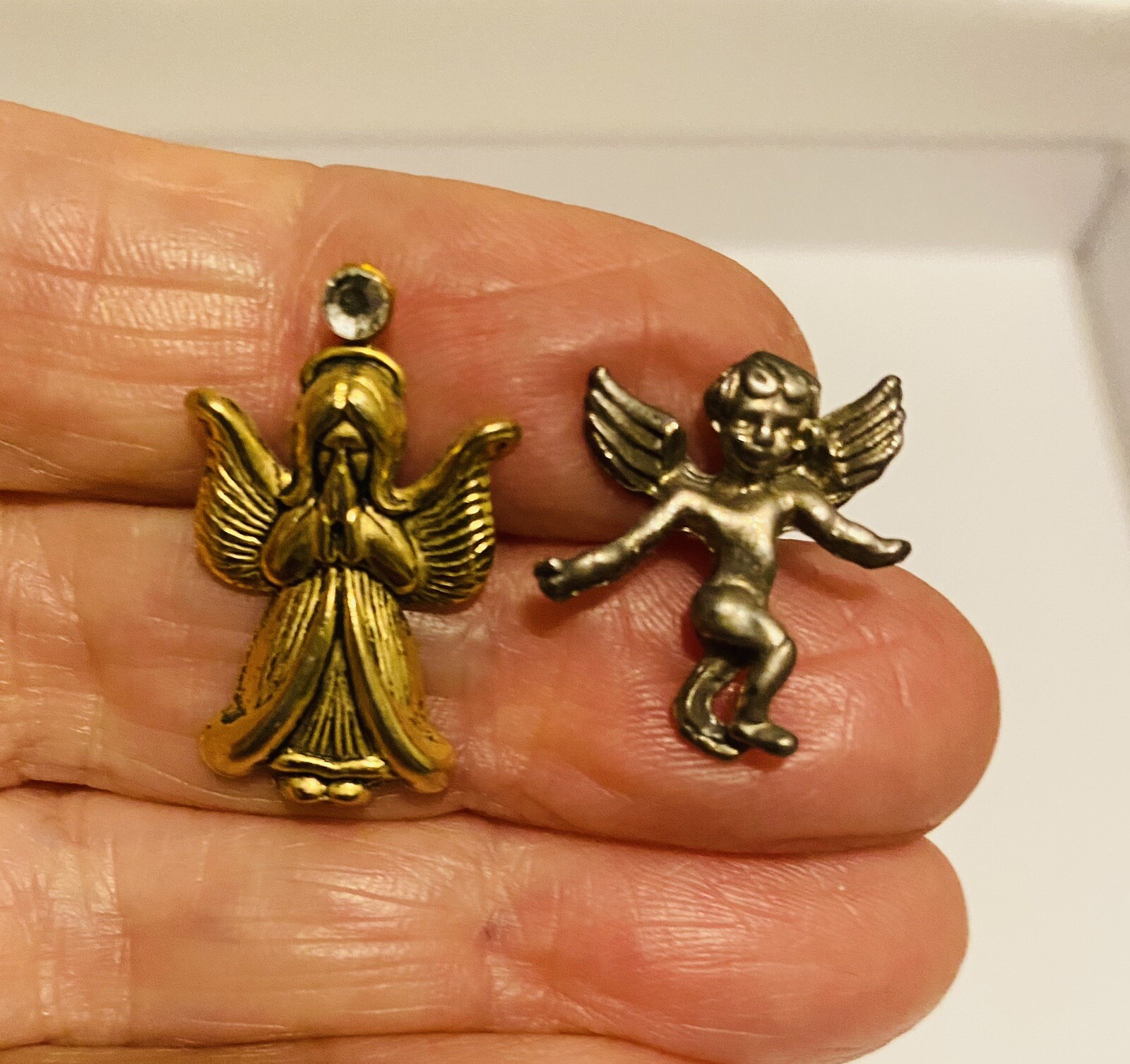 Vintage 2 Angel Gold Tone And Cherub Silver Tone Lapel Pins A705