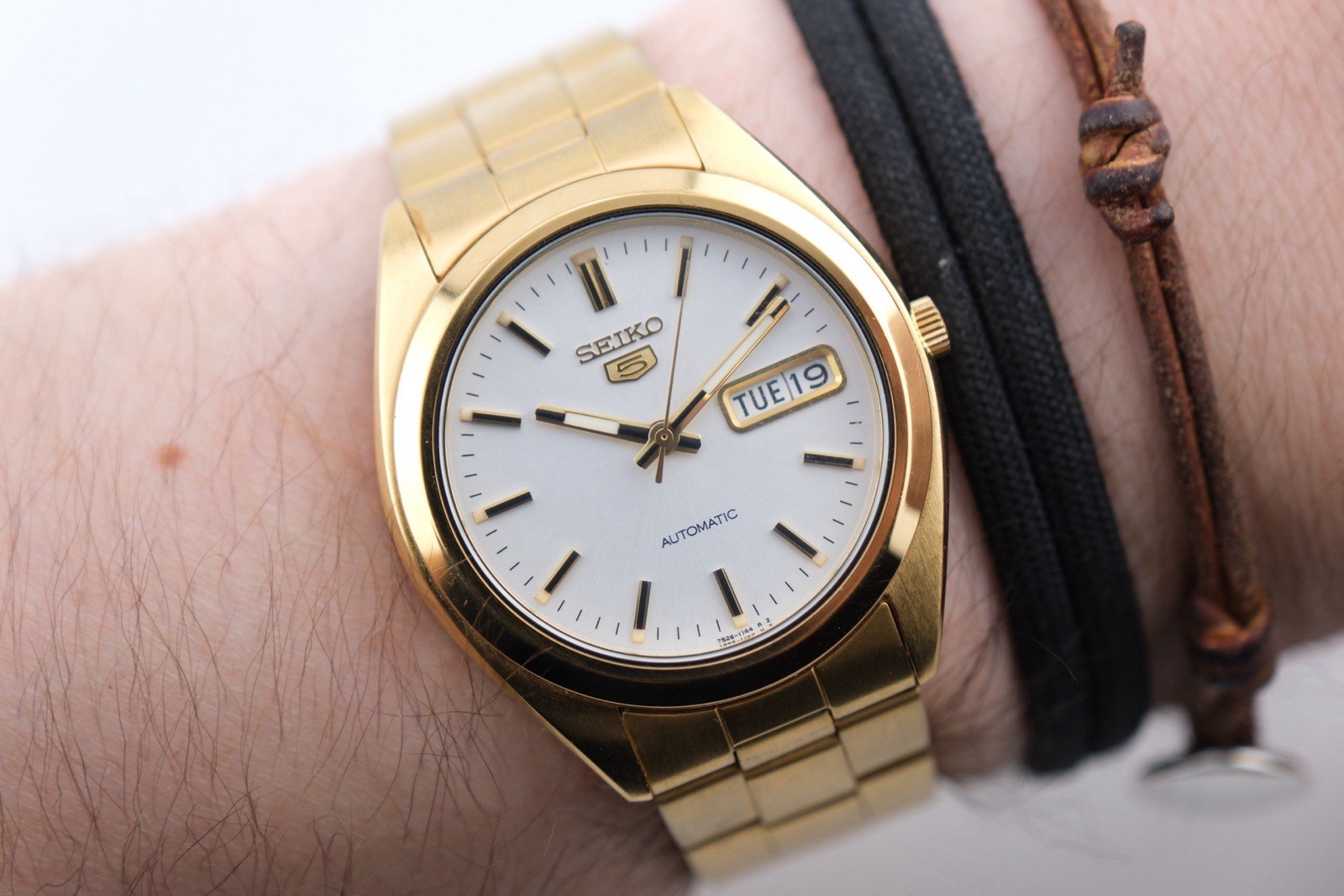 Seiko Ref.SNX116K Mens Auto Day/Date 37mm SS Silver Dial Gold Tone Working 6.7”