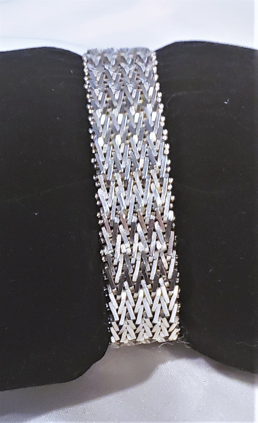 Vintage 1970s-80s Wide Woven Mesh Sterling Bracelet Signed Mexico TJ-19
