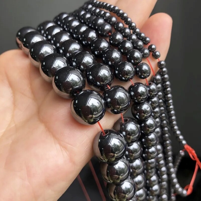 4-12mm Natural Black Hematite Stone Round Loose Spacer Beads for Jewelry Making