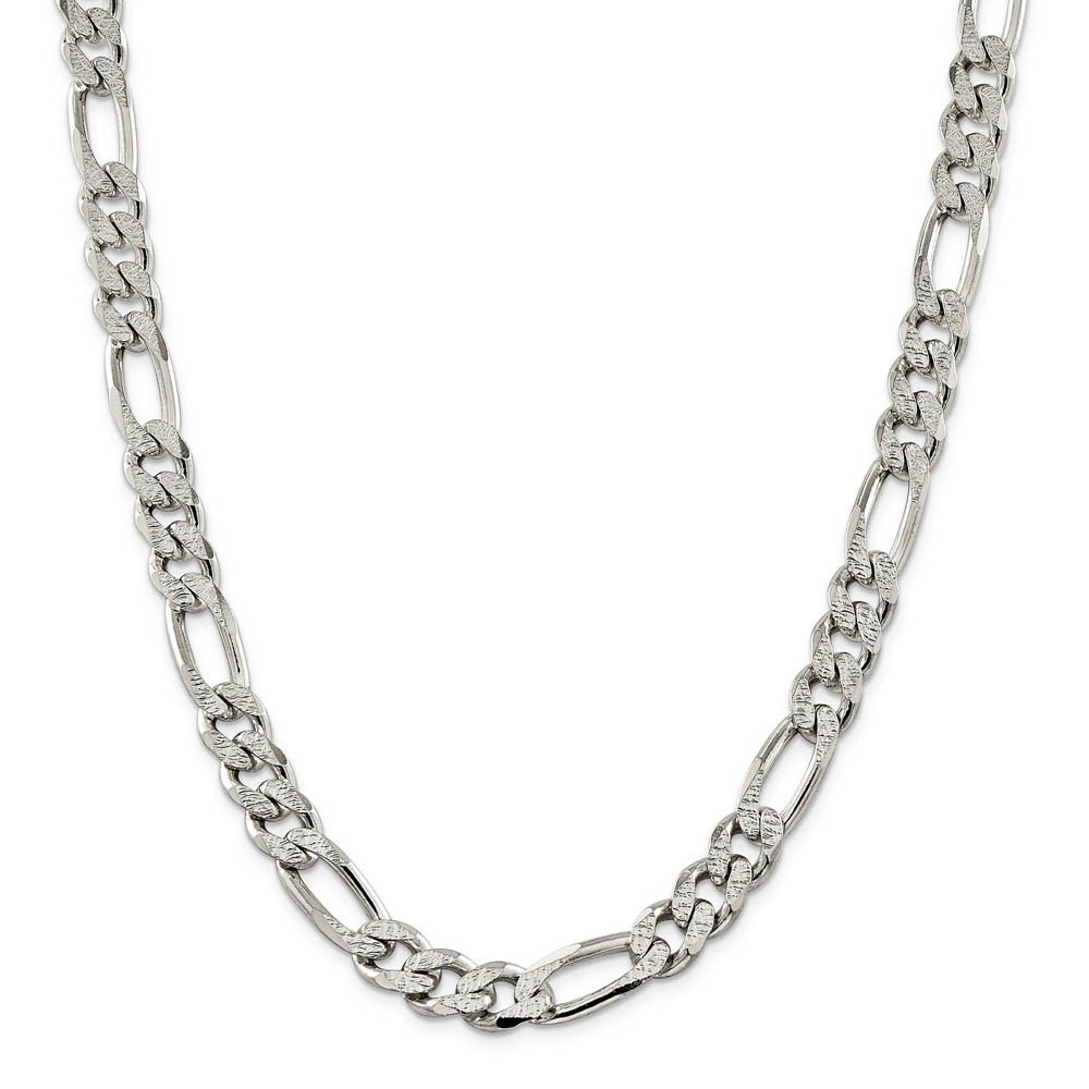 Men’s 10.5mm, Sterling Silver Pave Flat Figaro Chain Necklace