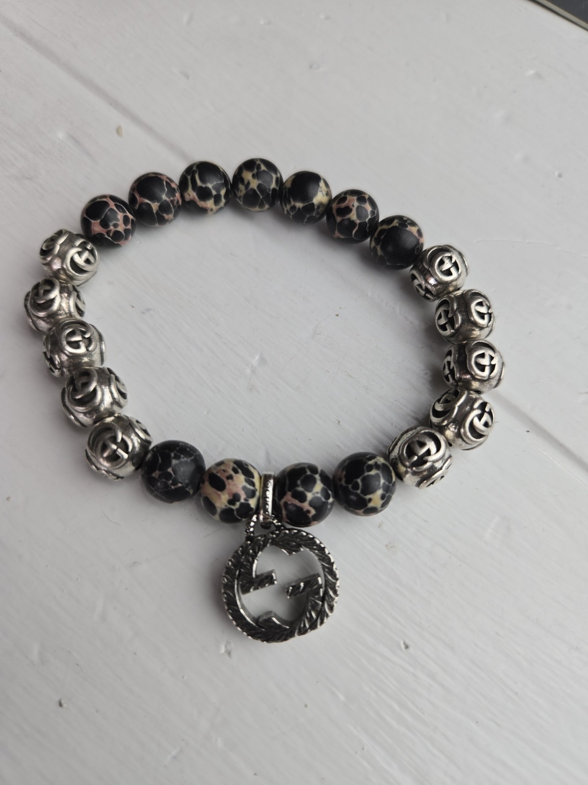 Silver Beed And Black Beige Stone Beed Designer Unisex Designer Stretches
