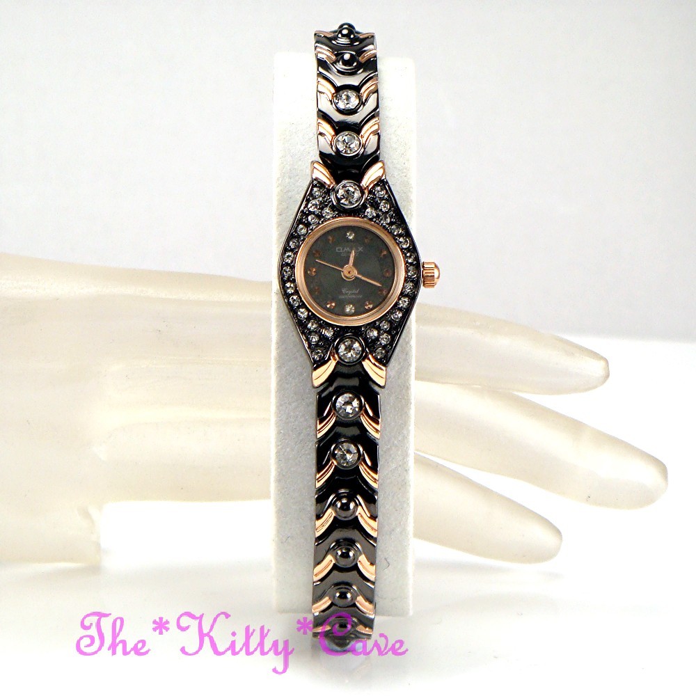 Swiss OMAX Brown & Rose Gold, Seiko Movt Deco Watch w/ Swarovski Crystals JE0104