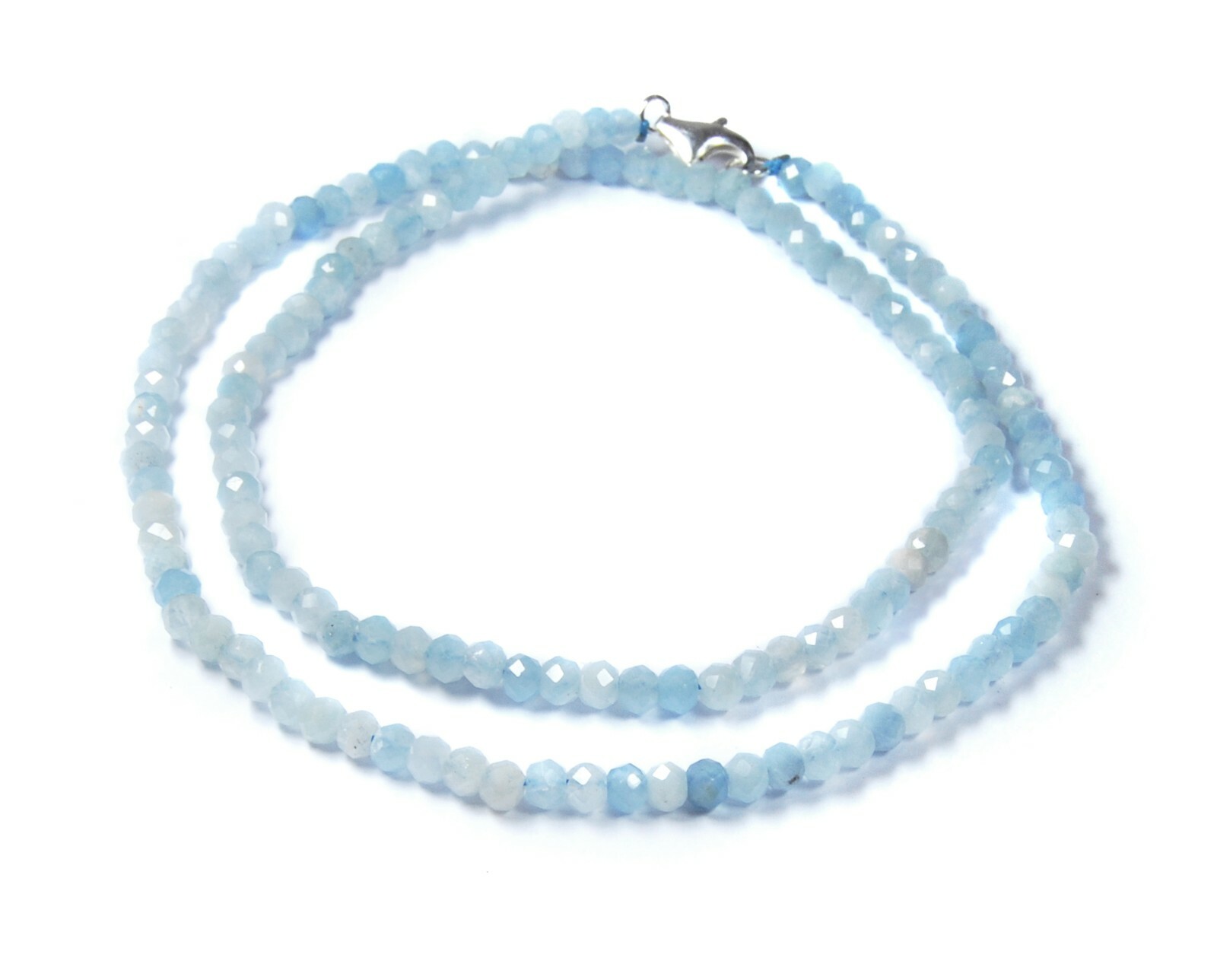 Gemstone Aquamarine Necklace Faceted Ball Shape Ø-3mm 925 Silver Clasp