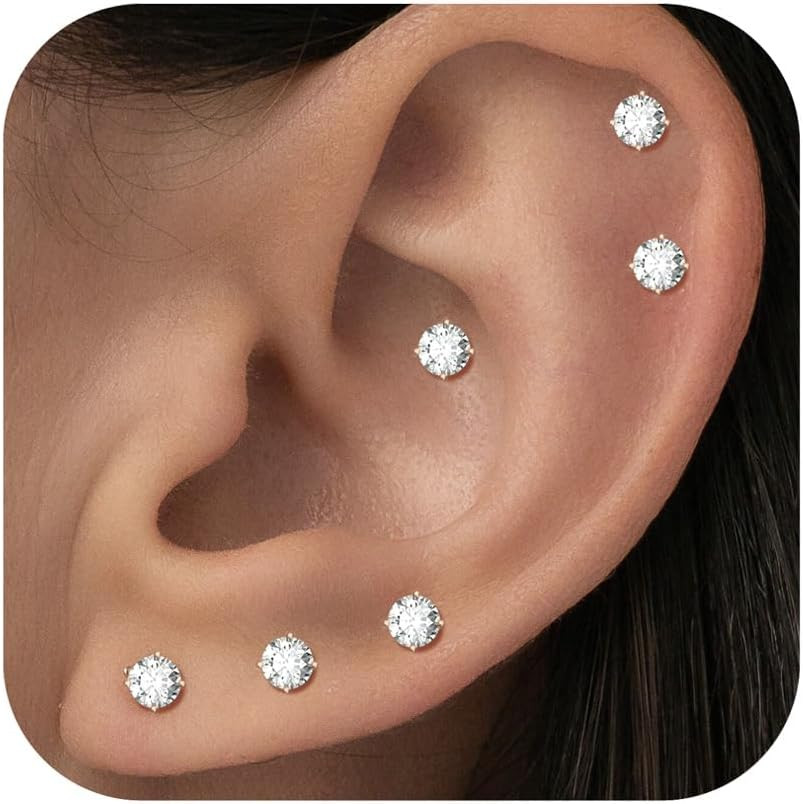 10 Pairs Small Stud Earrings for Women Hypoallergenic Multiple Piercings | Clear