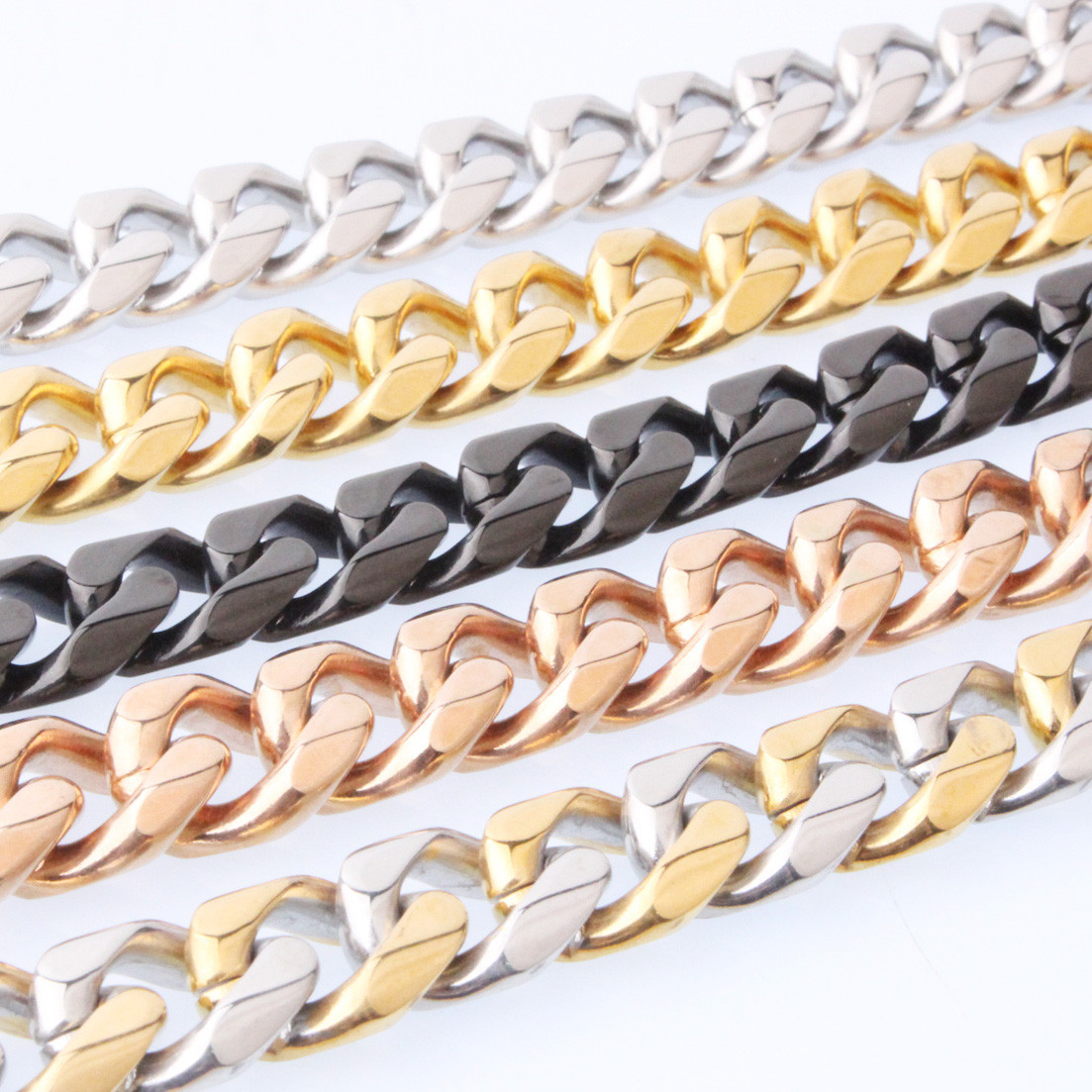 Fashion 13/15mm 316L Stainless Steel Cuban Curb Chain Mens Bracelet Bangle 7-11″