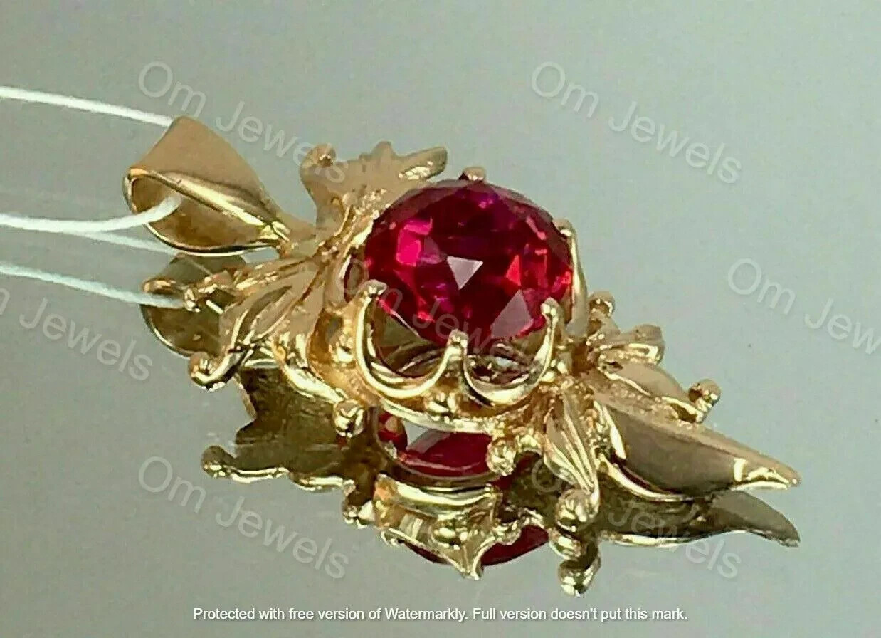 1.20Ct Round Red Ruby Pendant 14K Yellow Gold Finish 18” Free Chain