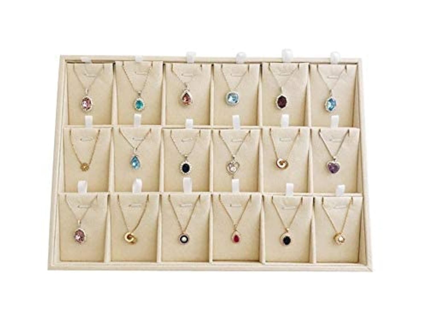 Beige Velvet Jewelry Display Box Tray Pendant Necklace Stackable Trade Show Stor