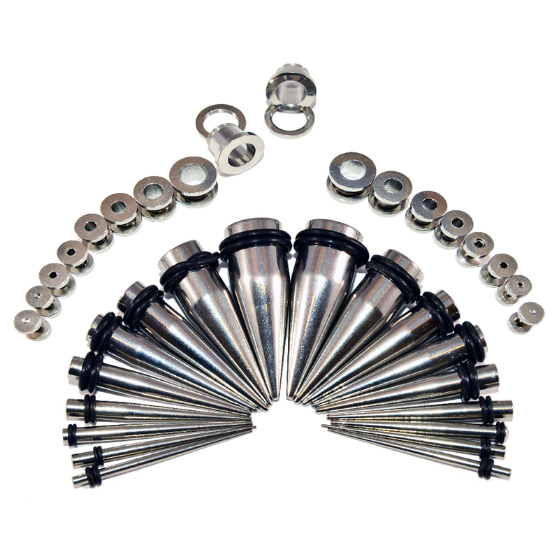 36 Piece Ear Stretching Kit Surgical Steel Tapers and Screw Fit Plugs 14G to 00G