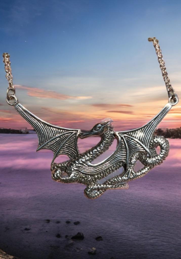 Huge Sterling Silver Dragon Necklace Peter Stone