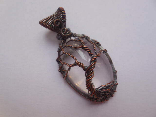 Rose Quartz Wire Wrap Gemstone Pendant Necklace Handcrafted Jewelry Tree Of Life