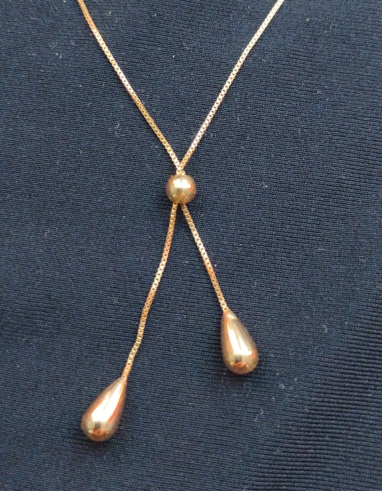 14k Yellow Gold 17″ 0.5mm Box Chain Link Necklace Y-Drop 4.5mm Teardrop Tassel