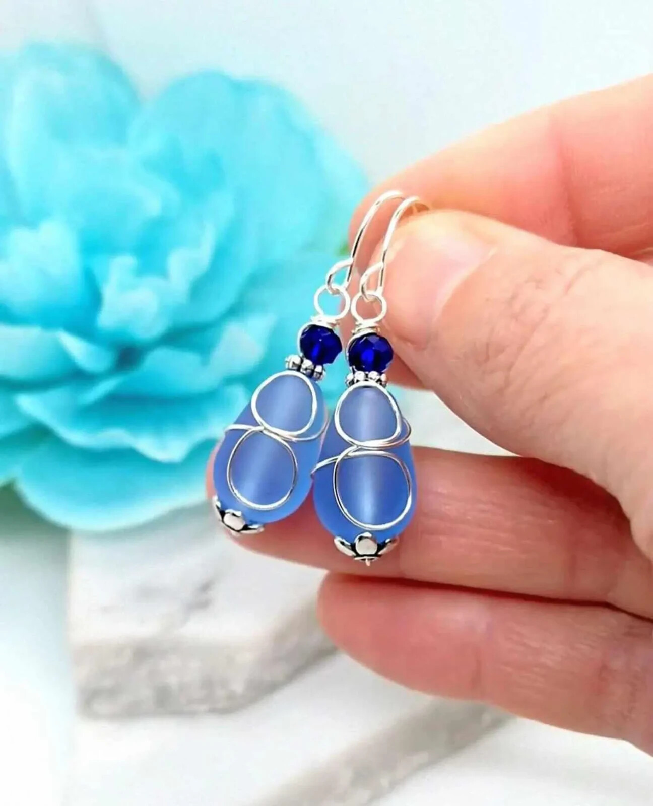 Seaglass Teardrop Earrings Bridal Jewelry Petite Drop Earrings Emerald Gemstone