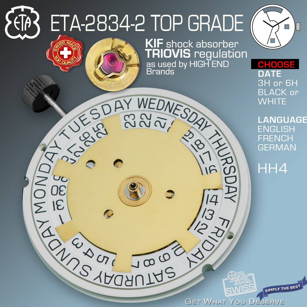 MOVEMENT AUTOMATIC ETA 2834-2, TOP GRADE GLUCYDUR, KIF – TRIOVIS, HH4, BLUE SCR