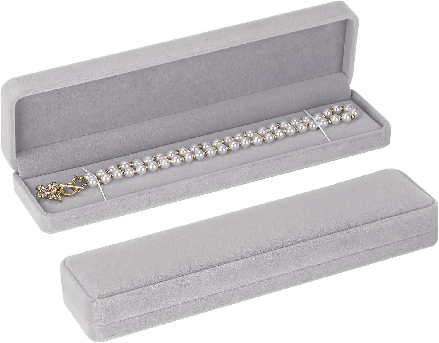 2 Pieces Long Velvet Chain Necklace Gift Box Set, Bracelet Storage Case, Jewellr