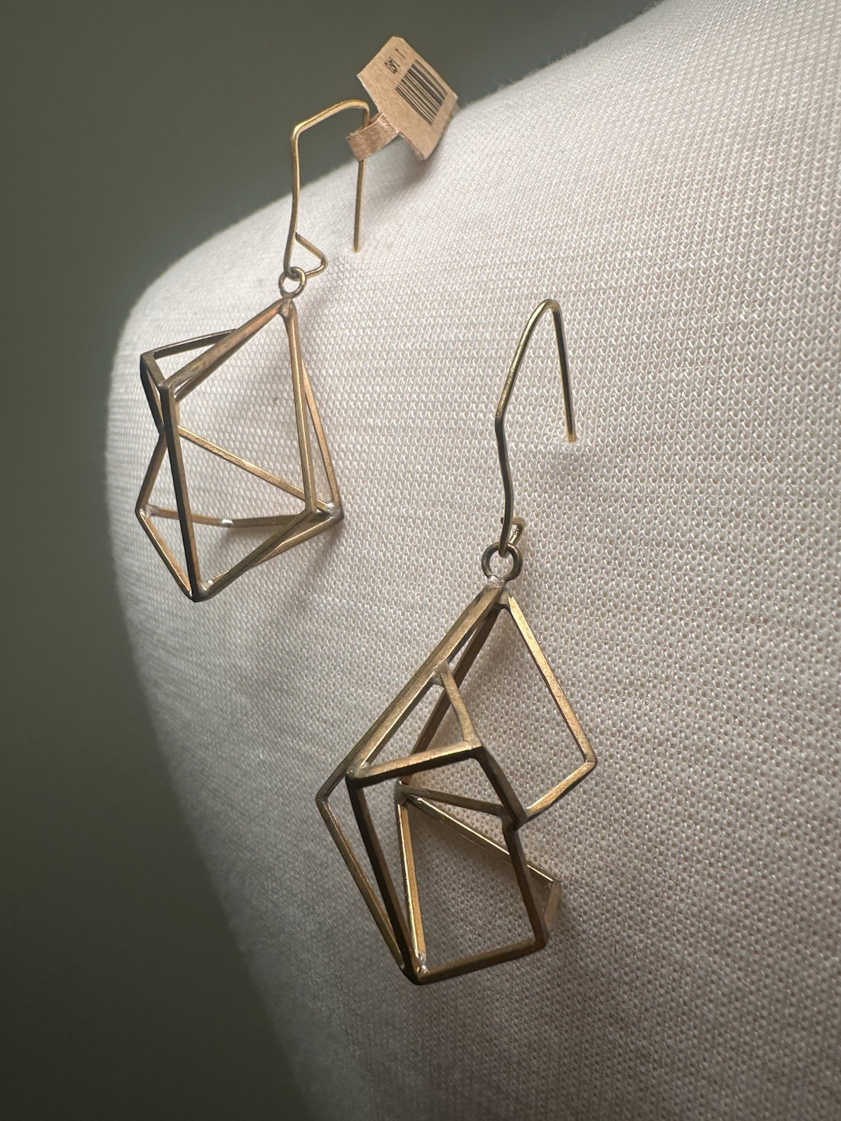 Gold Tone Geometric Dangle Drop Earrings – Black Metal French Wire No Stone