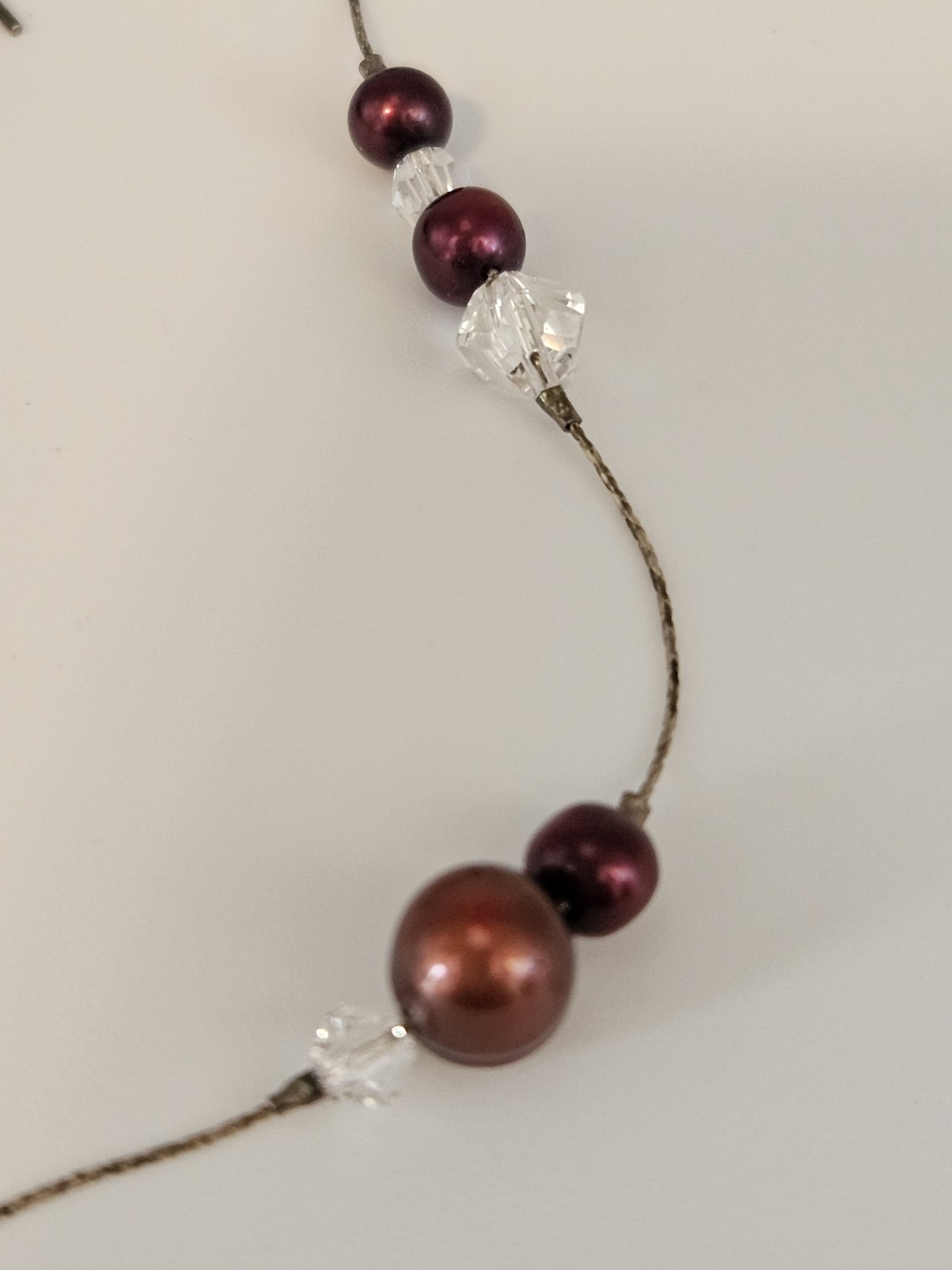 Burgundy Red Pearl Crystal Bead Sterling Silver 925 NECKLACE & EARRINGS