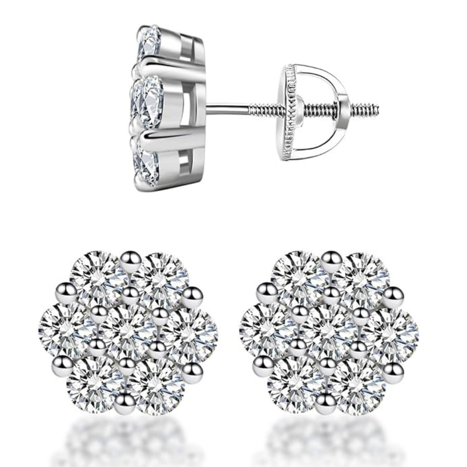 8-15MM Cluster Set Earrings VVS1 D Moissanite 925 Silver Passes 💎 Tester!