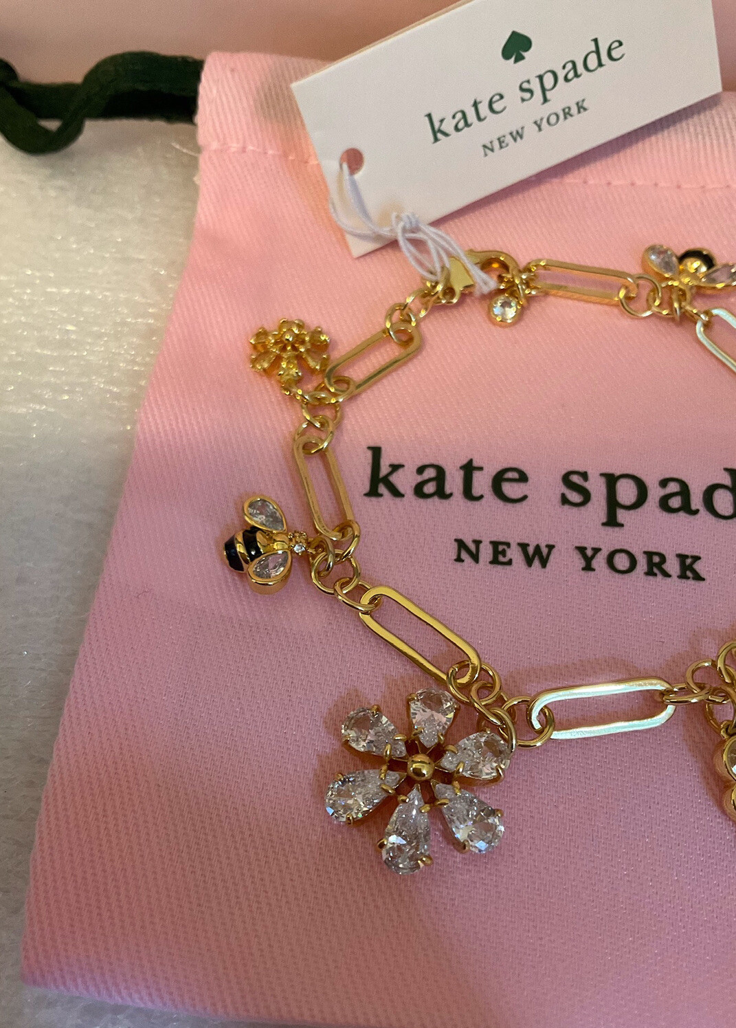 Kate Spade New York 12K Gold Plated Metal All abuzz stone bee charm bracelet