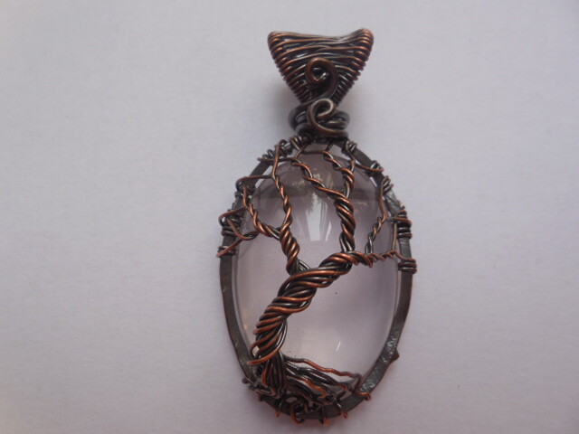 Rose Quartz Wire Wrap Gemstone Pendant Necklace Handcrafted Jewelry Tree Of Life