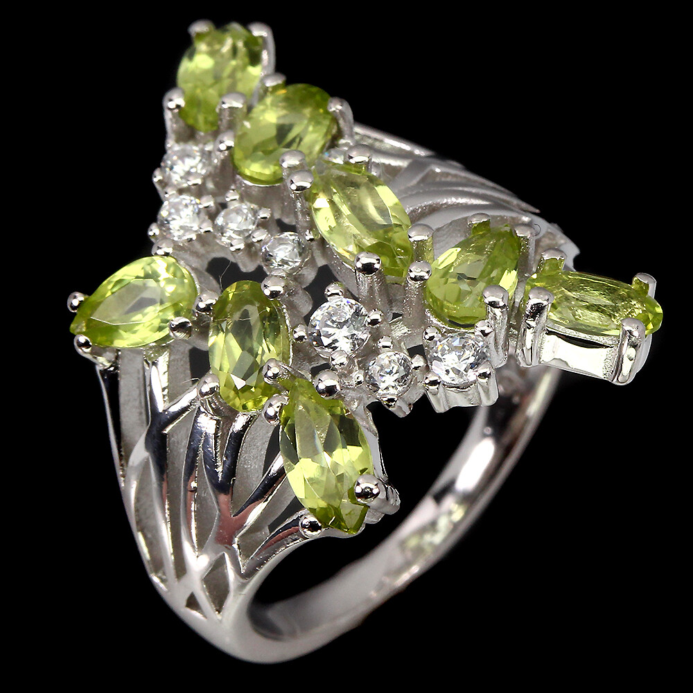 Unheated Marquise Green Peridot 6x3mm Simulated Cz 925 Sterling Silver Ring
